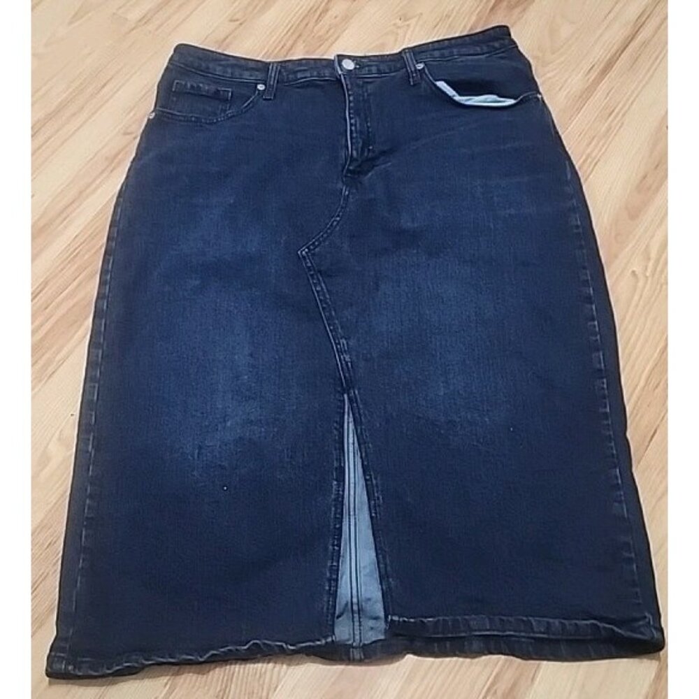 A New Day‎ Women's Long Bluejean Denim Skirt Sz 16 Front Slit Country Chic Retro